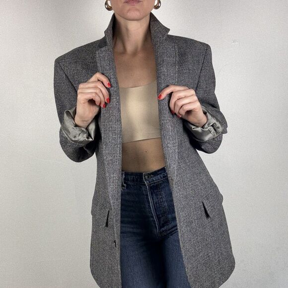 Vintage 80s Wool Herringbone Blazer Gray Oversized Menswear Jacket | Adams Row - Picture 14 of 16